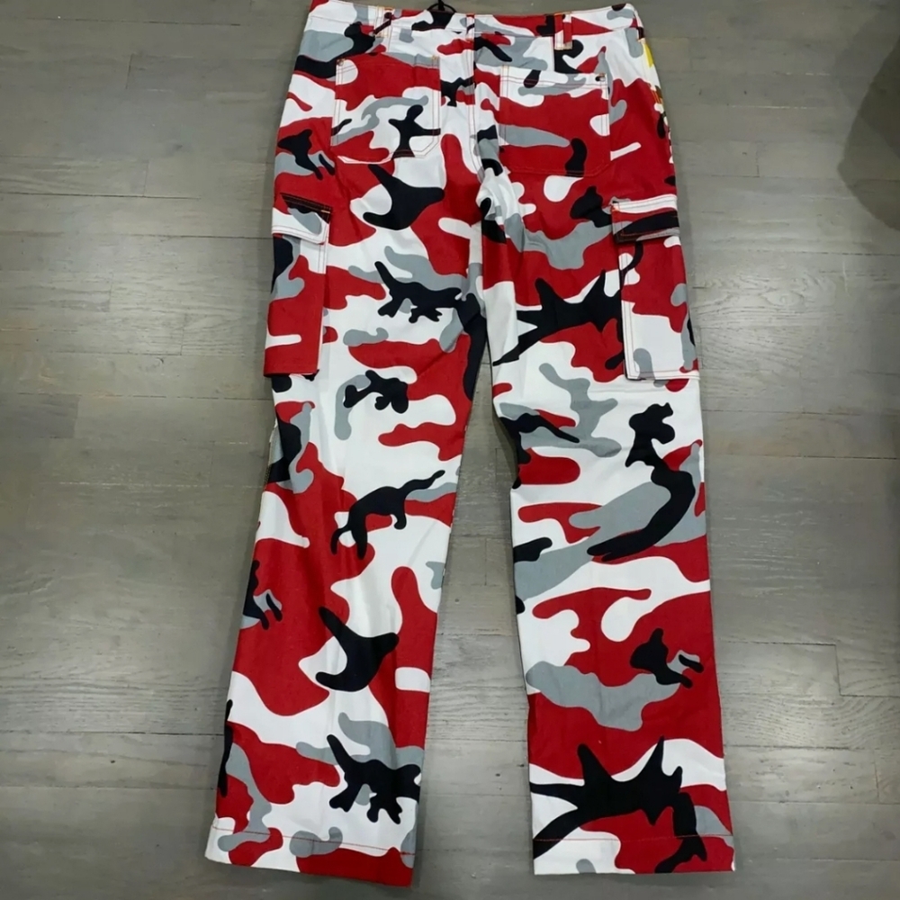 Karl Kani Retro Camo Baggy Cargo White Red Gray Pants Size 2XL